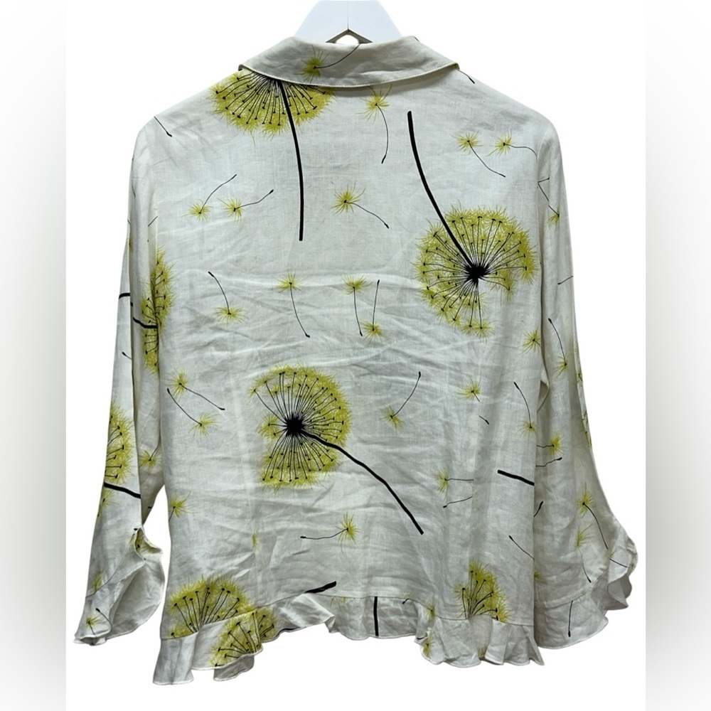 Robert Kitchen Women’s Sz L Linen Floral Blouse Button Up Shirt Dandelion Top - Picture 6 of 9